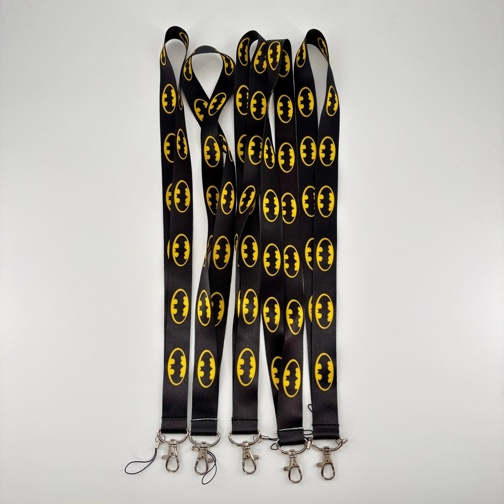 Batman Logo Lanyards Lot of 5 Black Yellow DC Comics Superhero ID Key Neck Strap